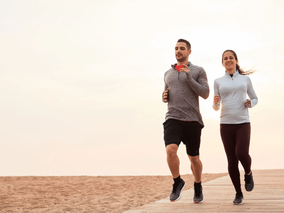 two people running outside